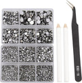 NCB 8000pcs Non Hotfix Rhinestones 10 Sizes Flatback Crystal Glass Rhinestones with Tweezers and Picking Pen for Nail Art Clothes Bags Phone Decorations Crafts DIY (031 Jet Hematite Mix SS3-SS30)