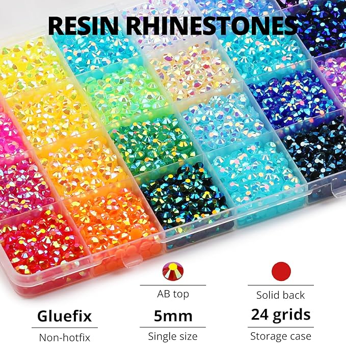 9000Pcs Resin Rhinestones for Bedazzling Crafting, 5mm Jelly Colorful Rainbow Bedazzle Flat Back Gems, Mixed Colors Bedazzled Jewel Diamonds with Glue for Book Crafts Shoes Clothing Fabric Tumbler