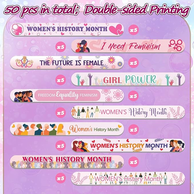 Therwen 50 Pcs Women's History Month Gifts Bulk International Women Day Gift Freedom Equality Feminism Nail Files Emery Boards for Fingernail Care Inspirational Female Rights Awareness Community Gift