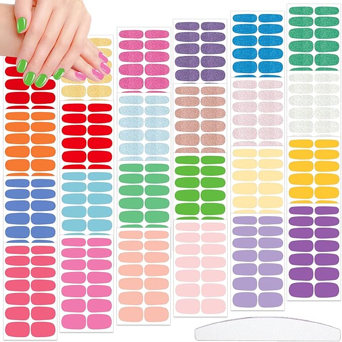 JERCLITY 336 Pieces 24 Sheets Vibrant Solid Color Nail Polish Strips Colorful Nail Wraps for Short Nails with Nail File Self-Adhesive Gel Nail Strips Stick On Nail Stickers Full Nail Wraps for Women