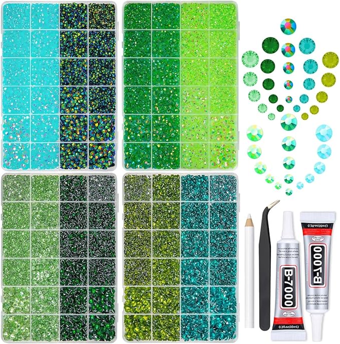 8 Color 2-6mm Green Jelly Resin Rhinestones w B7000 Jewelry Glue for Bedazzling Crafting Flatback Stones Gems Diamonds for Nails Face Eyes Makeup Tumblers Bottles DIY Crafts Clothes Shoes Phone
