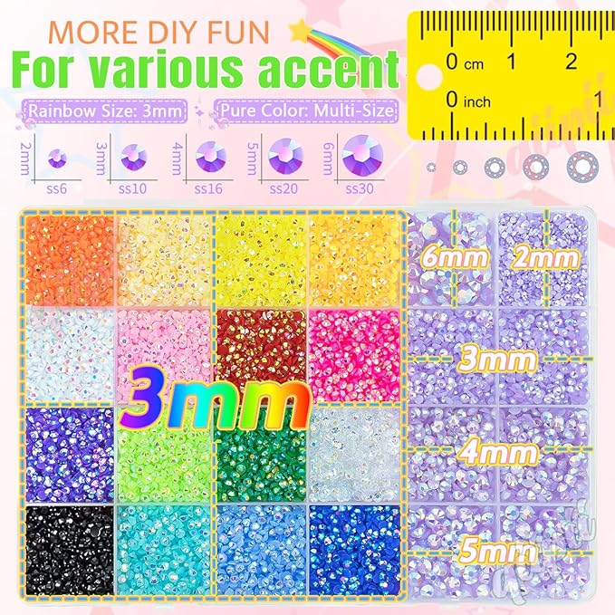 2-6mm Light Purple AB Resin Rhinestones w B7000 Glue for Crafting Bedazzling Flatback Colorful Jelly Stones Diamonds Gems Bedazzler Kit for Nails Face Eyes Makeup Tumblers Bottles Crafts Shoes