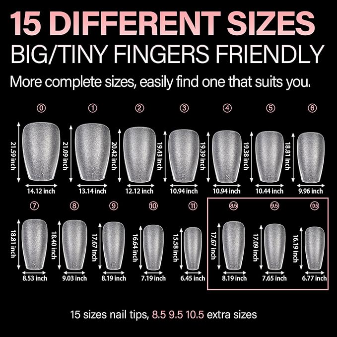 AILLSA Short Coffin Nail Tips 450PCS Full cover Double-sided Matte Gel Nail Tips Adhesion Pre-Shaped Press on Nails Tips for Home DIY Nail Arts Salon 15 Sizes