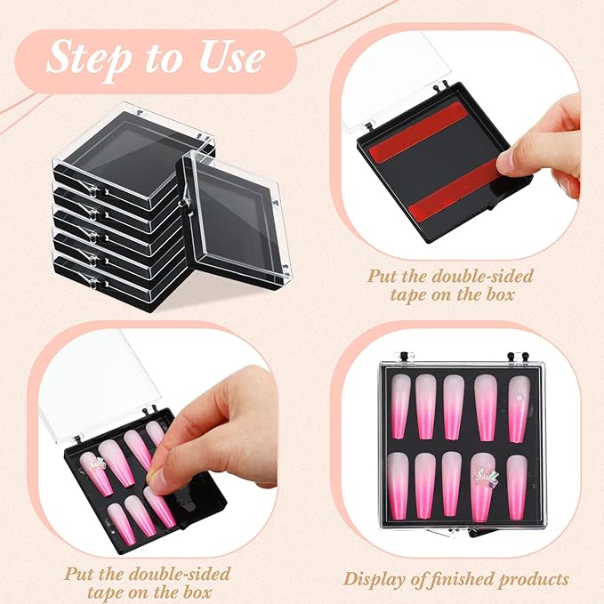 Landhoow 30 Pcs Press on Nail Storage Box with 60 Pcs Adhesive Double Sided Tape Acrylic Artificial False Nail Packaging Display Case Organizer for Home Business Salon Supplies(Black)