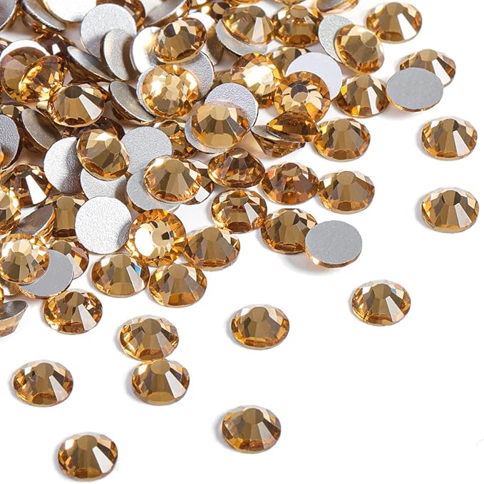 Beadsland 2880pcs Flat Back Crystal Rhinestones Round Gems for Nail Art and Craft Glue Fix,Lt Colorado Topaz,SS6,1.9-2.1mm