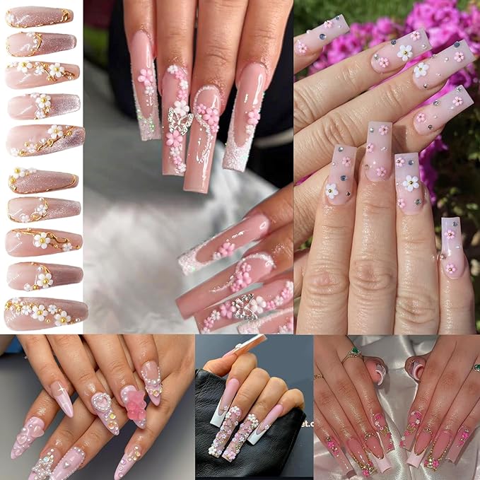 3D Nail Charms and Gems Kit Cute Colorful Flower Nail Charms Nail Beads Butterfly with Picker Tools Kawaii Nail Art Charms for Nails Design Supplies Junk Cases DIY Decor Accessories