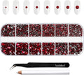 Beadsland Rhinestones for Makeup,8 sizes 2500pcs Dark Red Flatback Rhinestones Face Gems for Nails Crafts with Tweezers and Wax Pencil,Dark Siam,SS4-SS30