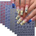 8 Sheets Letter Nail Stickers for Nail Art Retro English Letter Nail Art Stickers 3D Self-Adhesive Red Blue Gold Black Retro English Pattern Old Alphabet Cursive Design Letter Nail Decals for Acrylic