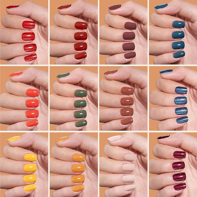 Beetles Press On Nails Kit - Festival Glow | 360Pcs 12 Colors Short Square Press On Nails | 15 Sizes Matte Glossy Glitter With Nail Glue & Nail Tabs Stickers, Fake Nails Kit Art For Women