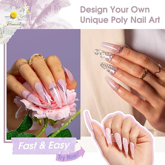 ROSALIND Light Purple Poly Extension Gel, 60ml/2 oz Gray Pink Poly Nail Gel Building Enhancement for Nail Thickening Decoration Fall Colors Set, Easy to DIY Use at Home Need UV Lamp