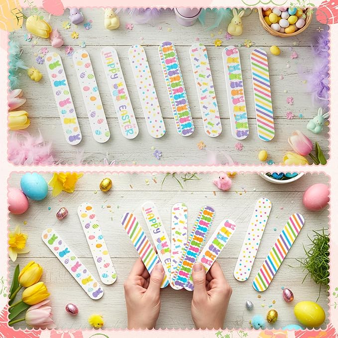 H1vojoxo Happy Easter Bunny Nail Files - 48pcs Bunny Double Sided Emery Boards for Girl’s Birthday Gifts Emery Boards for Easter Eggs Basket Stuffers Women Employee Coworkers Staff Party Nail Files