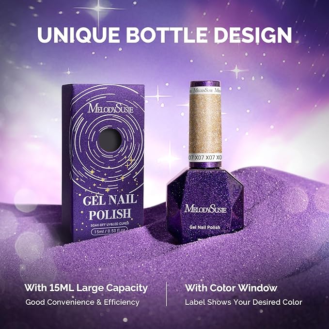 MelodySusie Galaliver Gold Glitter Gel Nail Polish, 15ML Sparkly Champagne Shimmer Gel Polish Soak Off UV LED Cured Long Lasting Gift for Women DIY Nail Design Nail Art Manicure X07