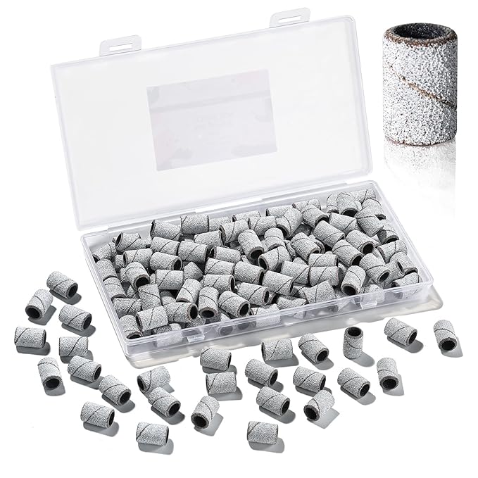 Makartt Sanding Bands for Nail Drill - 100 Pcs Nail File Sanding Bands for Drill Bits #120 Medium Grits for Acrylic Nails Gel Removing and Shaping, Upgrade Thicker Durable Sanding Drill Bit, White