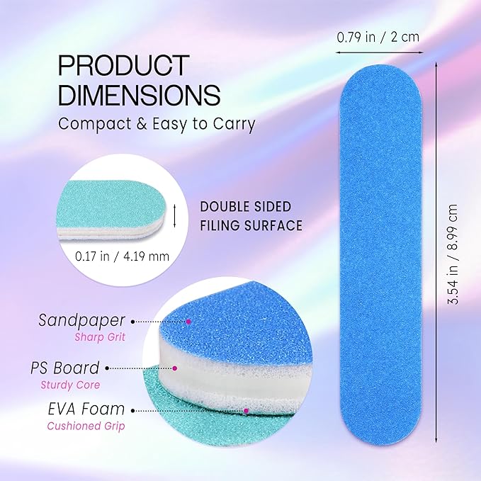 25pcs - PANA Mini Double-Sided Emery Nail File for Manicure, Pedicure, Natural, and Acrylic Nails - Blue/Light Blue (Grit 100/100)