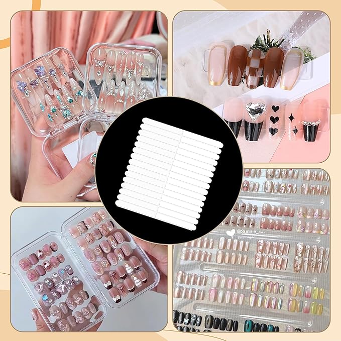 12 Sheets Double Sided Nail Tape for Press on Nails, Clear Adhesive Mounting Tapes for Nail Packaging Nail Design Salon Supplies Colors Designs Showcase (White)