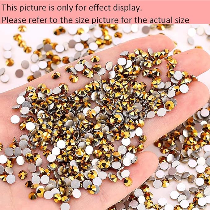Dowarm 288 Pieces SS30 Flatback Rhinestones, 6.5MM Glass Crystal Nail Rhinestones, Bright Gold