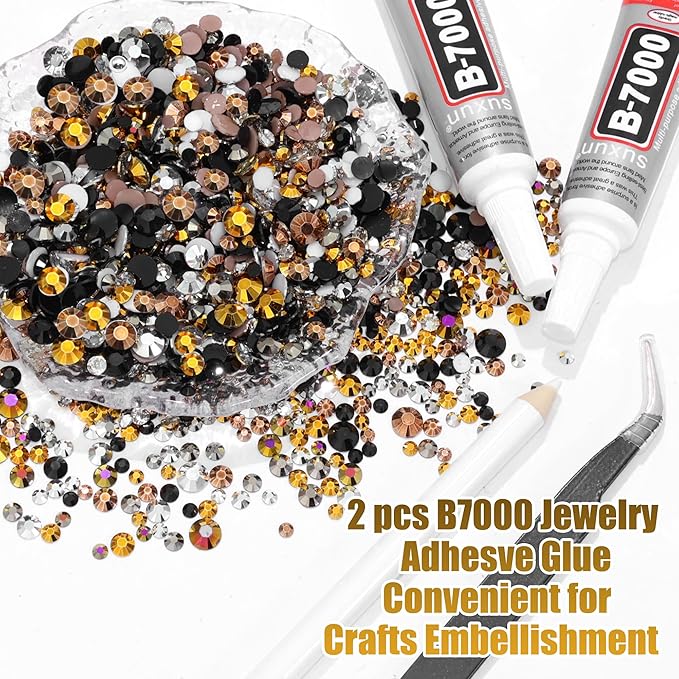RODAKY Resin Rhinestone for Bedazzling Brown Silver Black 3/4/5/6mm Crystal Rhinestones Flatback Gems for Crafting Rhinestone Beads for DIY Tumblers Manicure Design