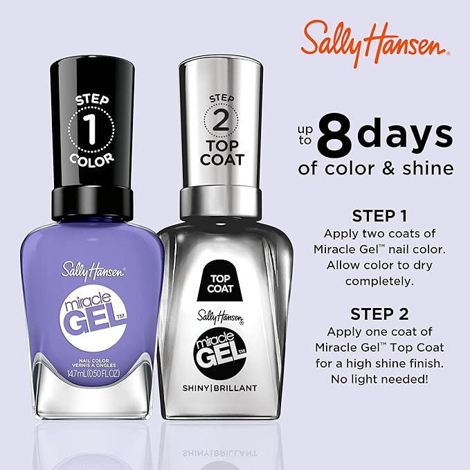 Sally Hansen Miracle Gel Salon Quality Nail Polish | Gel-Like Formula, Two-Step System, No UV Light Needed, Long Lasting | Opaque, Glossy | 607 Knowledge is Flower | Lavender Nail Color