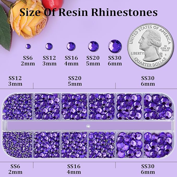 Resin Rhinestones for Crafting, 1 Box Blue Purple Flatback Crystals for Bedazzling Crafts DIY Nail Art Decoration, Non Hotfix Bulk Gems for Tumbler Shoes Clothing Fabric Face Makeup