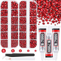 Resin Rhinestones for Crafting with B7000 Jewelry Glue, 2 Boxes Red Flatback Crystals with 3Pcs 10ml Glue for Bedazzling Crafts DIY Nail Art Makeup，Non Hotfix Gems for Clothing Shoes