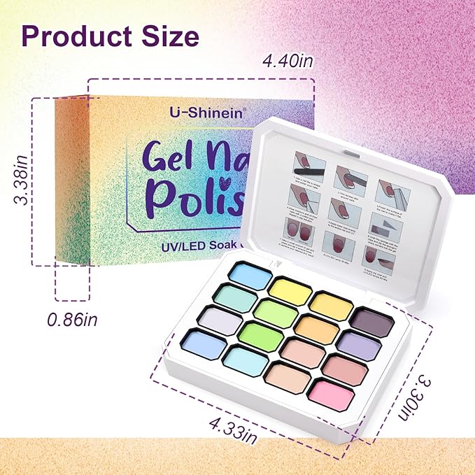 Gradient Painting Gel, 16 Colors Ombre Gel Nail Polish for Ombre Nails Aura Nails, French Manicure DIY Nail Art, Long-lasting High-glossy No-wipe Home DIY Palette Cloud Fluff