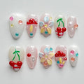 Luxury Press on Nails Short Almond Handmade 3D Unique Reusable ABS Material Fake Nails French Tip False Nails with Designs Mushroom Flower Glitter Glossy Glue on Nail Thick Acrylic Nail(S)