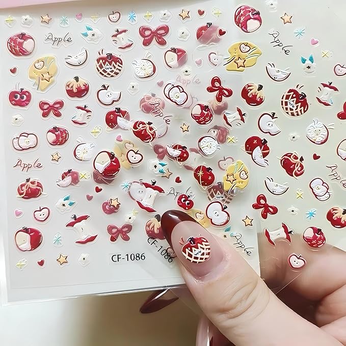 Dedyel Food Nail Art Stickers 3D Cake Dessert Donut Ice Cream Cookies Fruit Bread Self-Adhesive Nail Stickers for Women Girls Kids