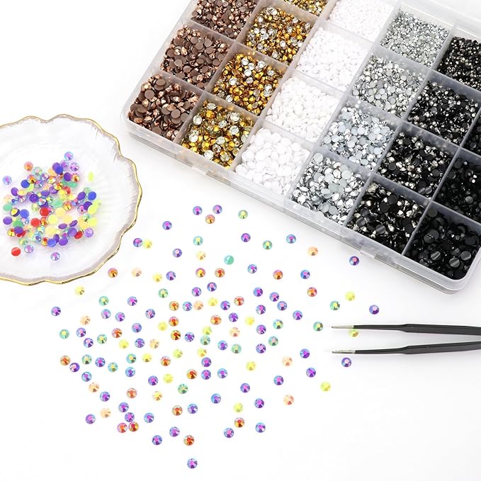 22800Pcs Multi Size Flatback Rhinestones,YAEISM Shiny Resin Jelly Flatback Bulk 6 Colors AB Rainbow Rhinestones Diamond Jewelry Decoration Design for DIY Crafts Clothes Shoes