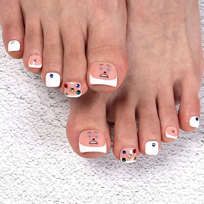 LOVFUL Handmade Acrylic Press on Toenails Clown | Salon Quality 20 PCS Free Size Toe Nails | Reusable Fake Nails for Toe | T139
