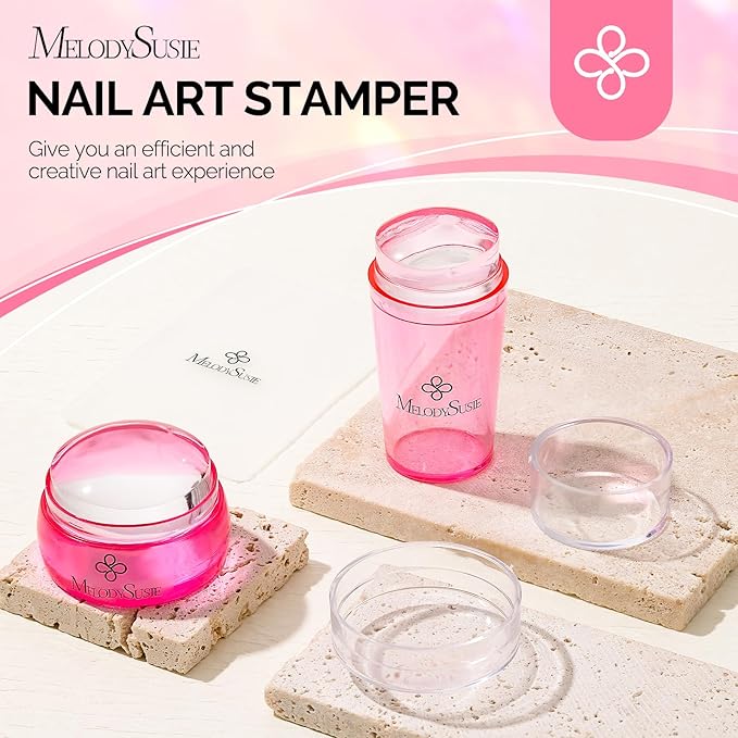 MelodySusie French Nail Stamper Kit, Silicone Stampers with Scrapers, 4PCS Tool for French Manicure DIY Home Nail Design Salon, Pink
