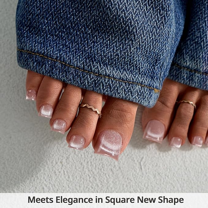 BTArtboxnails XCOATTIPS Toe Nail Tips - Lamp-Curable Sharp quare Cat Eye Press On Toenails for Women, 150 Soak Off Glitter Toe Nail Extensions in 15 Sizes, Builder Gel & Top Coat Required