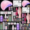 Nail Kit for Beginners with Everything: Practice Nail Hand Acrylic Set U V Lamp Professional Powder Liquid Starter Kits with Drill for Salon Home(Pink Lamp)