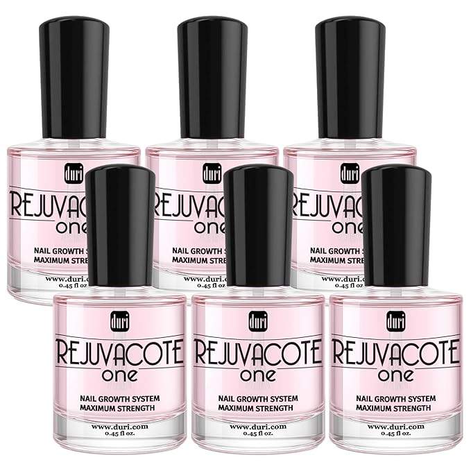 duri Rejuvacote 1 Original Maximum Strength Nail Growth System Base, Top Coat - Nails Hardening, Repair, Chipping, Strengthen, Breaking and Brittle Treatment (Pack of 6)