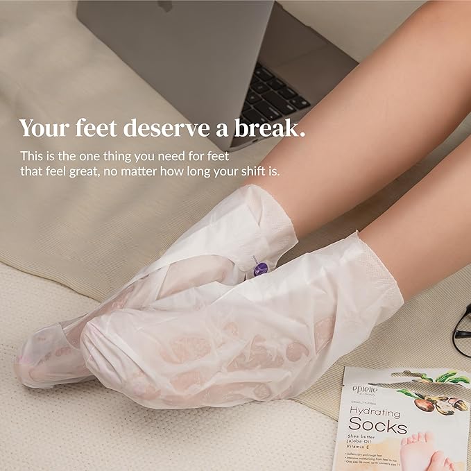 Epielle Hydrating Foot Mask 6 Pairs, Relieve and Soften with Shea Butter & Jojoba Oil, Deep Moisturizing Socks for Dry, Cracked Feet, Self Care Gifts for Women, Spa Kit, Stocking Stuffers (Pack of 2)