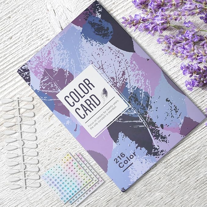216 Nail Colors Book,Nail Color Display Book with 240 Nail Tips & 1-300 Number Labels,Professional Nail Color Swatches Book for Nail Polish Nails Art Design(Purple)