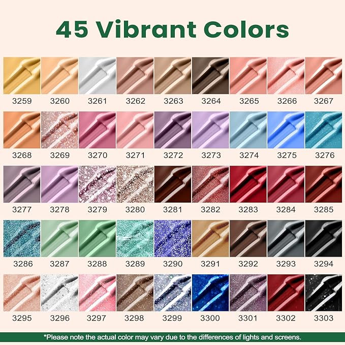 Lavender Violets 73 Pcs Gel Nail Polish Kit with U V Light, 45 Colors with Nail Primer,Builder Base,Matte & Glossy Top Coat Soak Off Manicure Tools Gifts for Women LA07