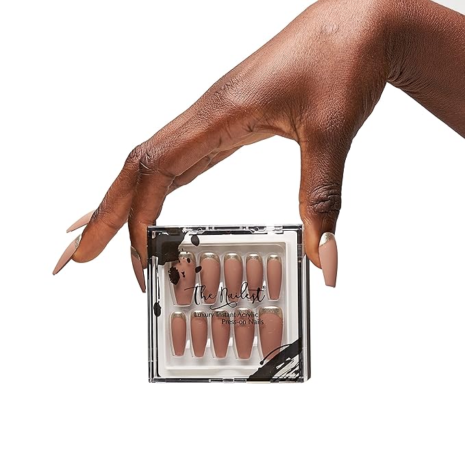 The Nailest - Instant Luxury Acrylic Press-on Nails-Medium Coffin- Golden Edge
