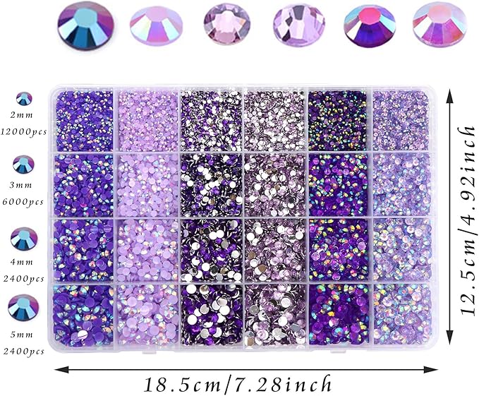 22800Pcs Jelly Rhinestones for Nail Art Flatback Purple Bulk Shiny DIY Nail Gems Decoration Resin Round Shape Crystal AB Rhinestones for Crafts