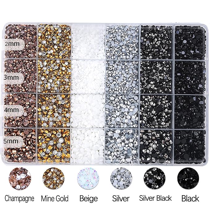 BELICEY Black White Resin Crystal Rhinestones Round Beads Flatback Bulk Gems Stones Multi Sizes Gold Rhinestones Nail Crystals for Nail DIY Crafts Clothes Shoes Jewelry