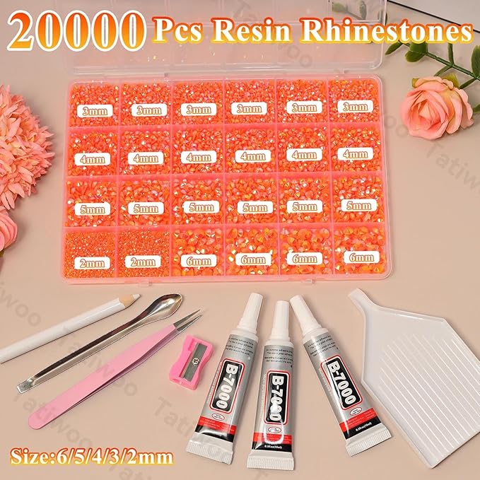 20000Pcs Orange Flatback Jelly Resin Rhinestones for Bedazzling, Mix Sizes Crystal Rhinestones Gems, Orange Gems Bedazzling for Crafting, Flatback Rhinestone for DIY Face Makeup Crafts Tumblers