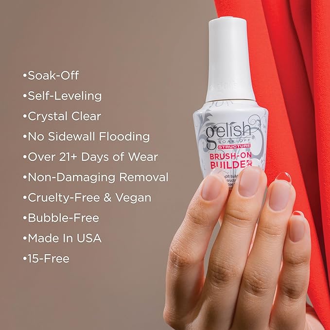 Gelish Brush-On Builder - Professional Soak-Off Gel Polish for Extensions, Overlays, Nail Art, Self-Leveling, HEMA-Free, Vegan, Long-Lasting, UV/LED Cured (Clear)
