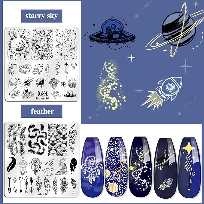 Biutee Nail Stamper Kit 15pcs Nail Art Stamp Plate 8pcs Stamp Gel Polish 1pcs Nail Stamper Scraper Set with Storage Bag, Nail Stamp Template Kit Valentine's Day Flower Lace Animal Star Design