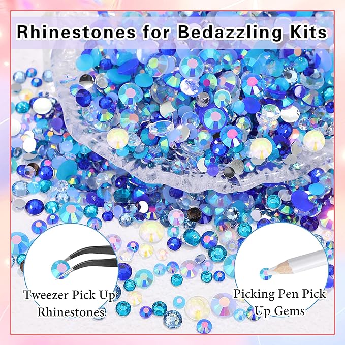 RODAKY Blue Rhinestones for Crafting Bedazzling,3-6MM Resin Rhinestones for Nails Art,Blue Nail Rhinestone and Gems,Nail Diamond Flatback Gems Crystals Charms for Nail Design DIY Makeup Decor