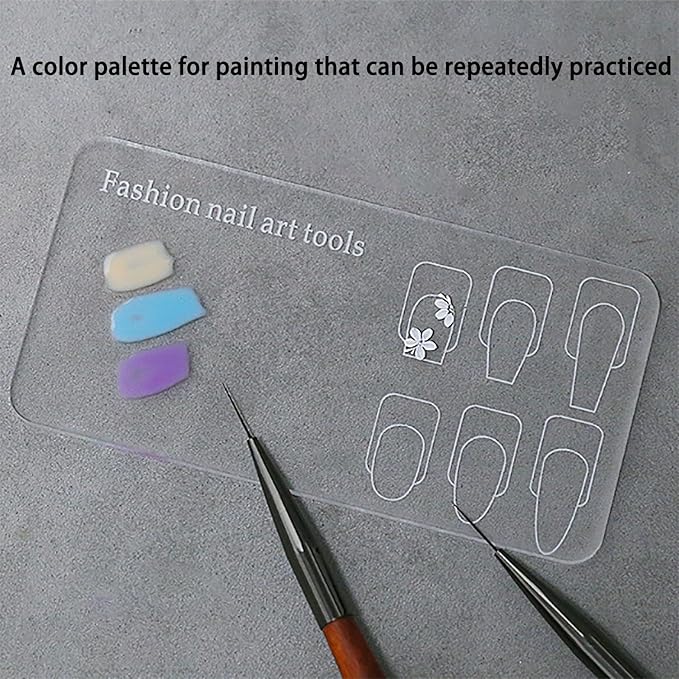 Clear Nail Art Practice Palette with Templates, Professional Color Mixing Tools (1 PACK)