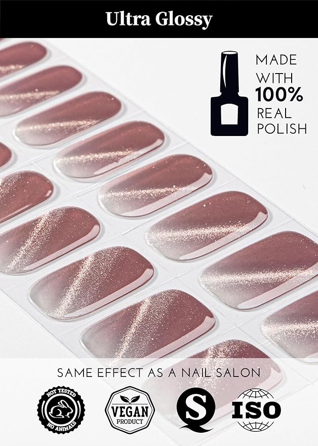 Semi Cured Gel Nail Strips, 20Pcs Long Lasting Salon Quality Wraps, Easy Apply & Remove Gel Nail Stickers with UV Light (Red Twilight)