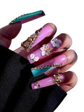 HAND-PAINTED White Press Ons Neon Small Press on Nails Long French Press on Nails Coffin Medium Short Nail art Fake Nail Art Kit with 7g Glue on Nails Handmade Almond Square Nails (X-Small, T19)