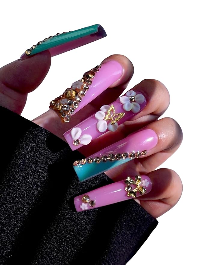 HAND-PAINTED White Press Ons Neon Small Press on Nails Long French Press on Nails Coffin Medium Short Nail art Fake Nail Art Kit with 7g Glue on Nails Handmade Almond Square Nails (Medium, T19)