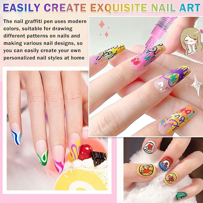 Nail Art Pens Set Fine Tips 3D Nail Polish Pens Acrylic Paint Nail Drawing Liner Dotting Quick Drying Nail Art Markers Kit Tools for Professional Nail Art Design(12 Colors 0.5mm)