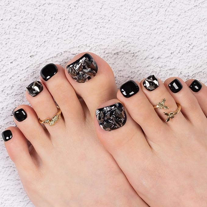 LOVFUL Handmade Acrylic Press on Toenails Locomotive Girl | Salon Quality 20 PCS Free Size Toe Nails | Reusable Fake Nails for Toe | T51