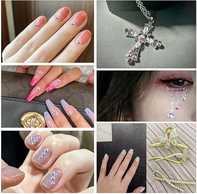 Beadsland 8300PCS Flatback Rhinestones, Glass Rhinestone Nail Gems Round Crystal Rhinestones for Crafts, Mixed 10 Sizes with Wax Pencil and Tweezer Kit, SS3-SS30, Transparent AB